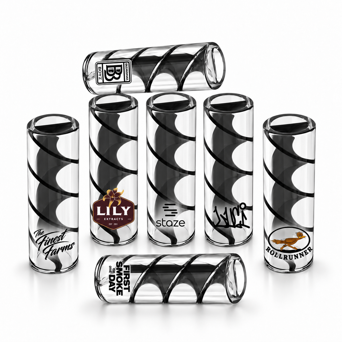 Spiral Glass Filter Tips – Custom Logo (Black)