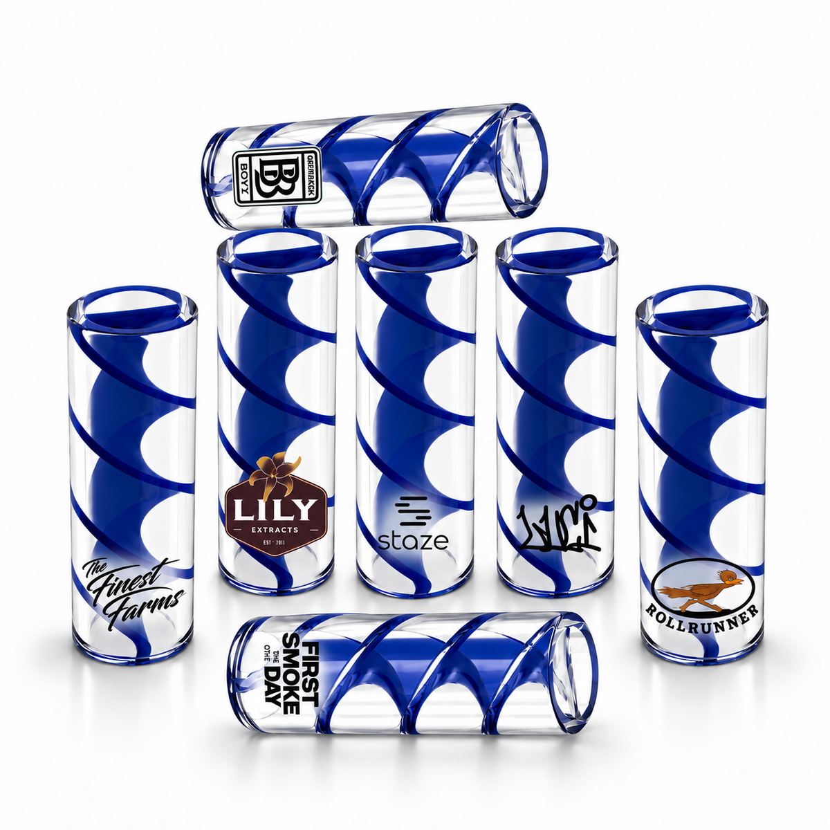 Spiral Glass Filter Tips – Custom Logo (Blue)
