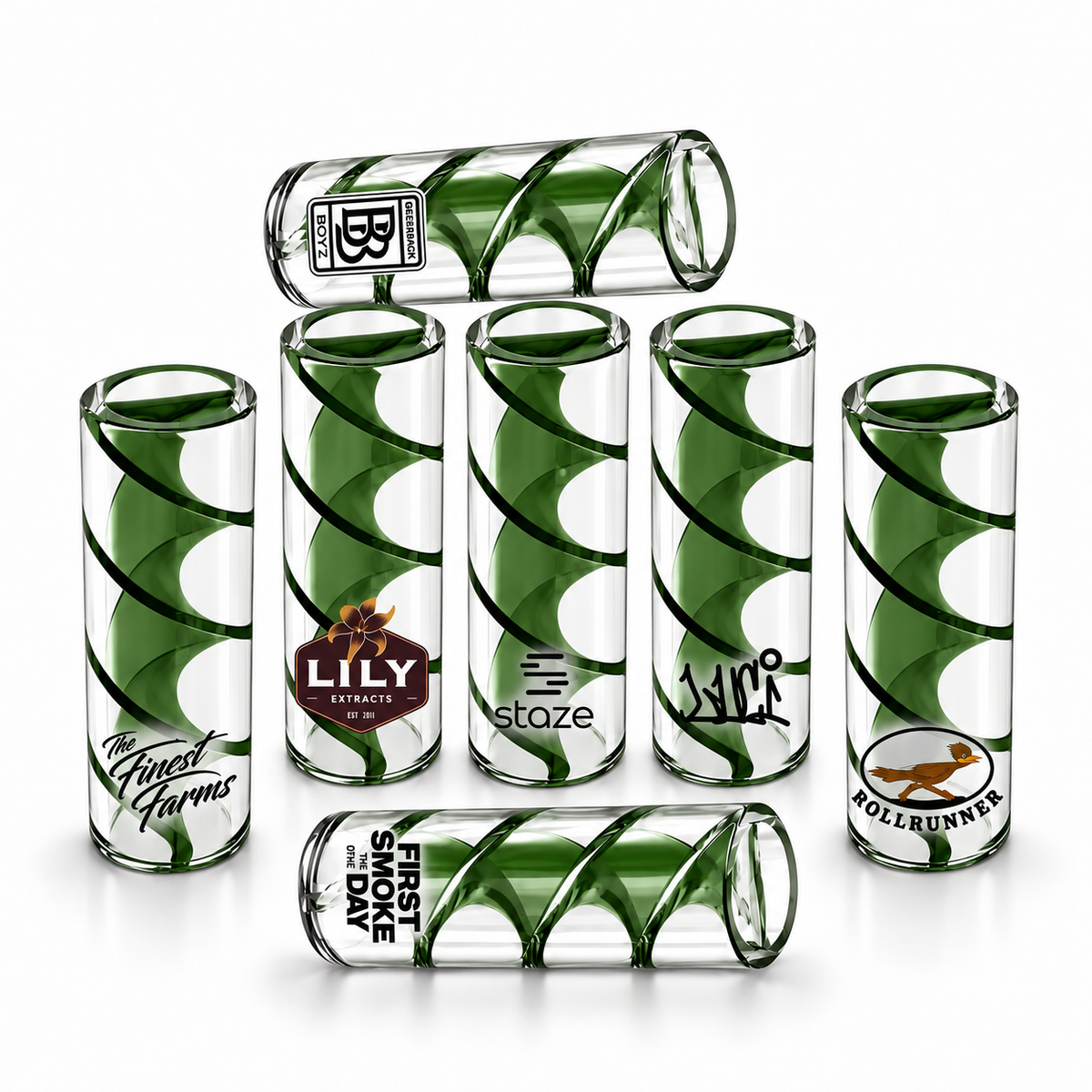 Spiral Glass Filter Tips – Custom Logo (Green)