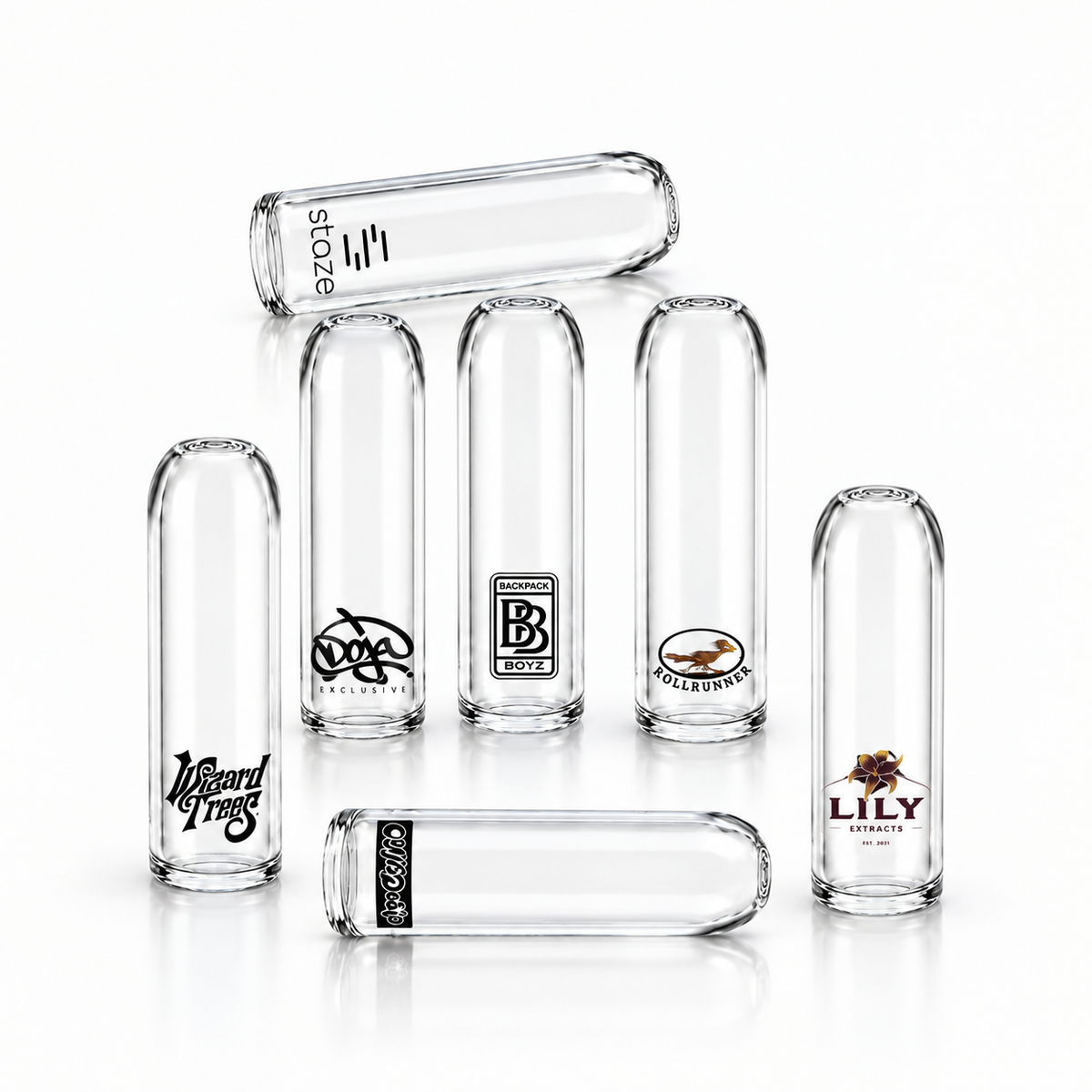 Hollow Bullet Glass Filter Tips – Custom Logo (Clear)
