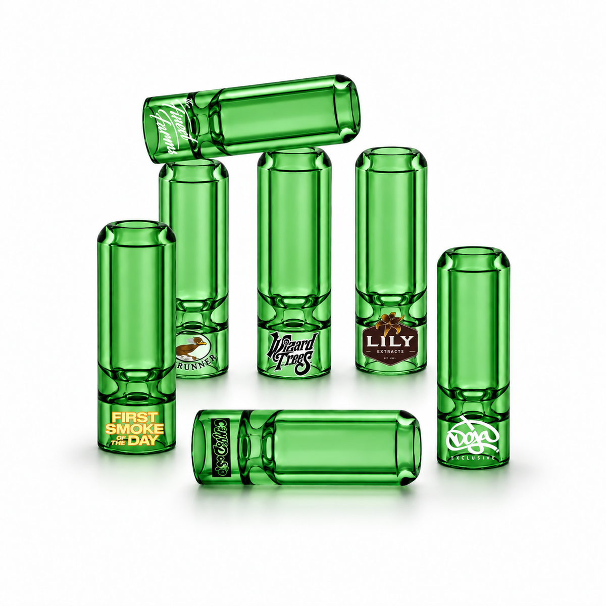 Hourglass Bullet Glass Filter Tips - Custom Logo (Green)