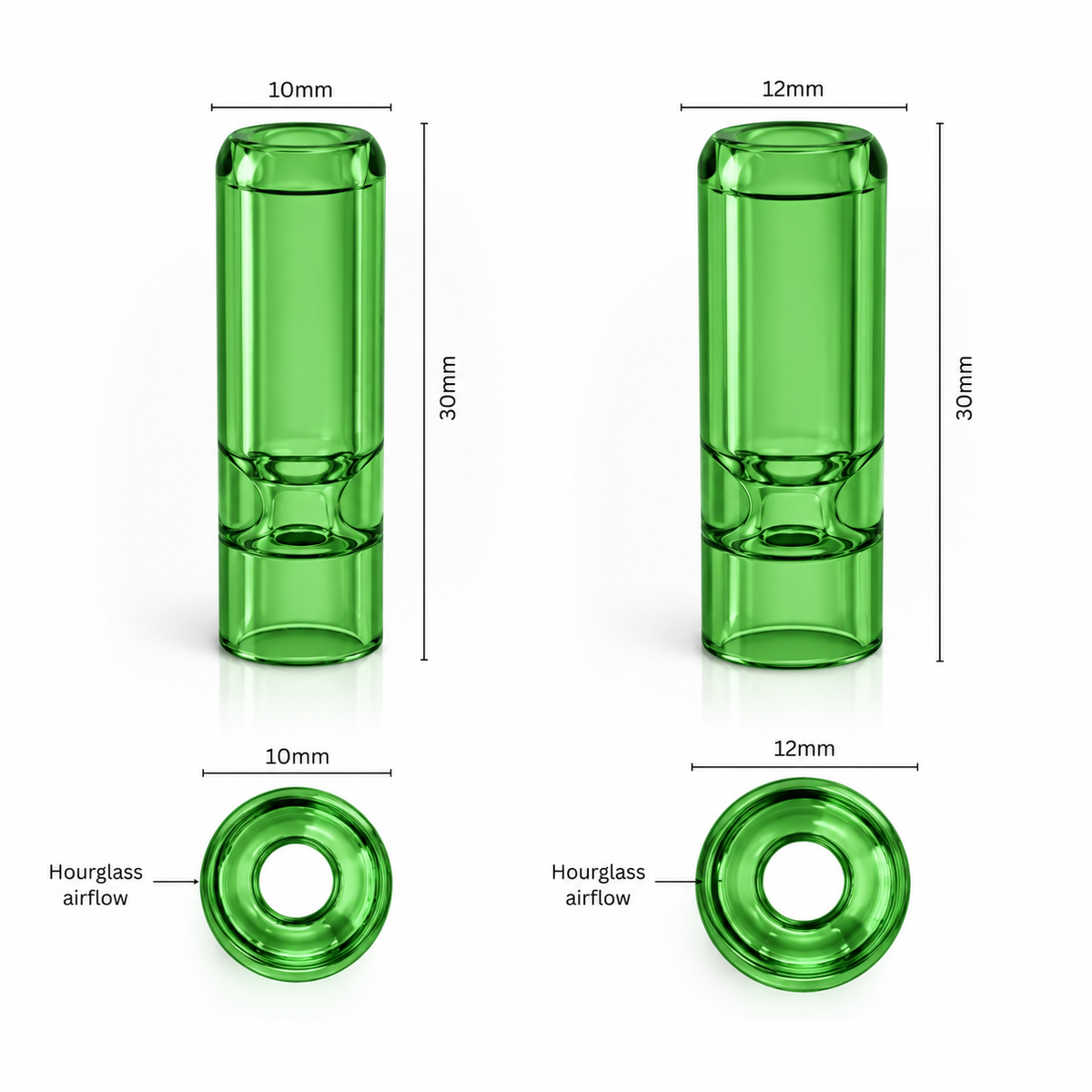 Hourglass Bullet Glass Filter Tips - Unbranded (Green)