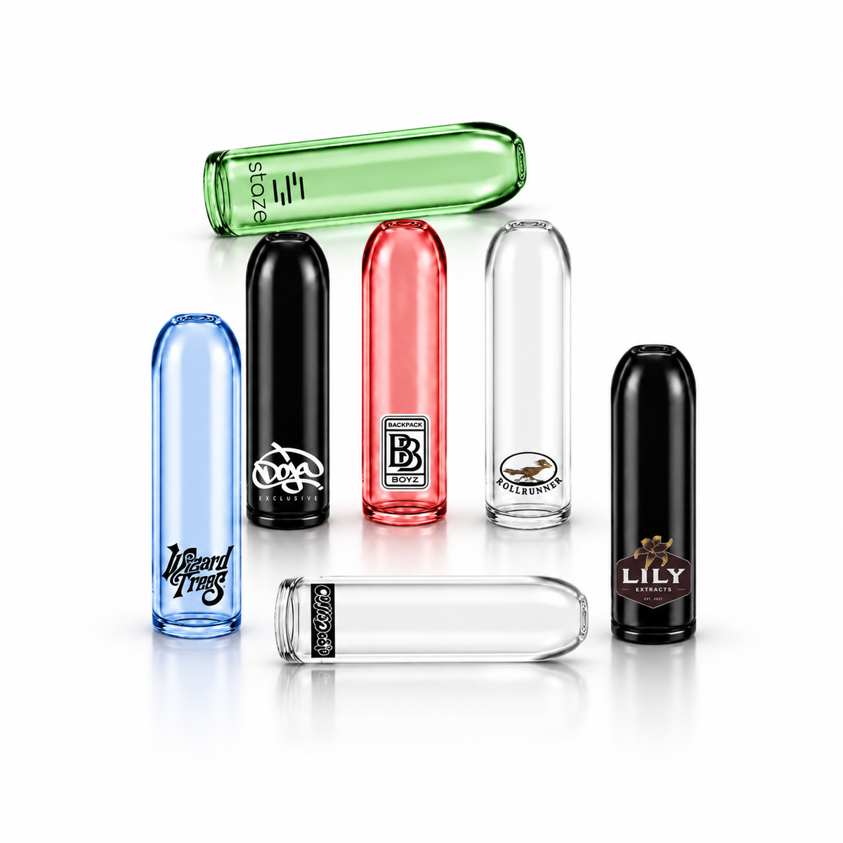Hollow Bullet Glass Filter Tips – Custom Logo (Clear)